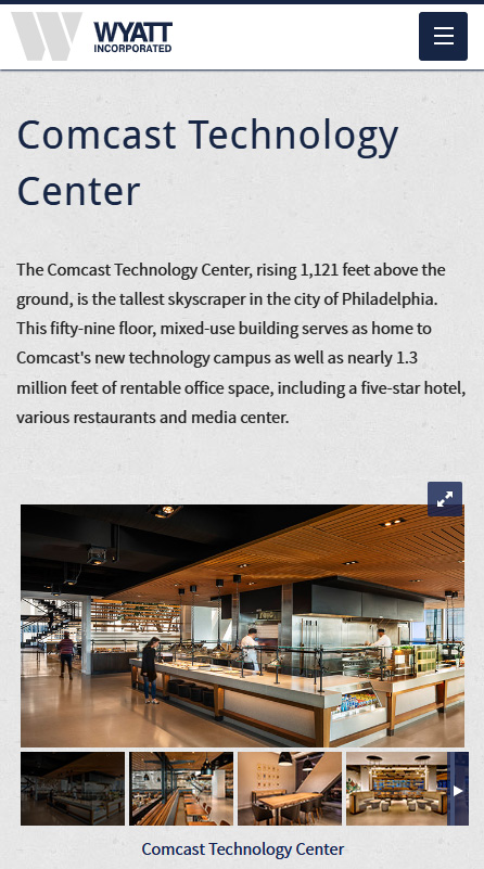 Mobile screenshot of the Comcast Technology Center project page