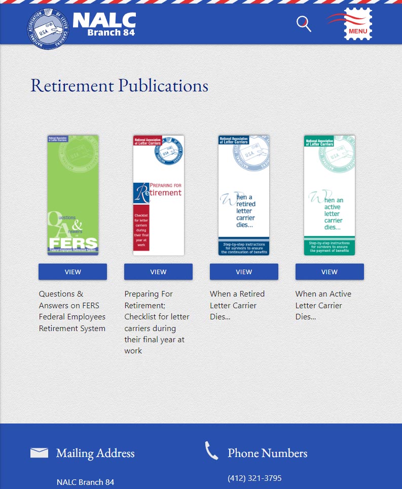 Mobile screenshot of the retirement page