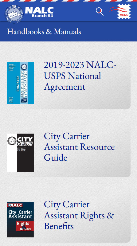 Mobile screenshot of the handbooks and manuals page