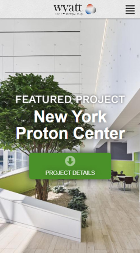 Mobile screenshot of the New York Proton Center project page